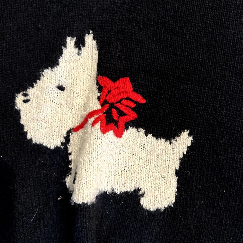 J. Jill Scottish Dog Intarsia Sweater Black Cotton Wool Blend Size Large - Picture 3 of 7